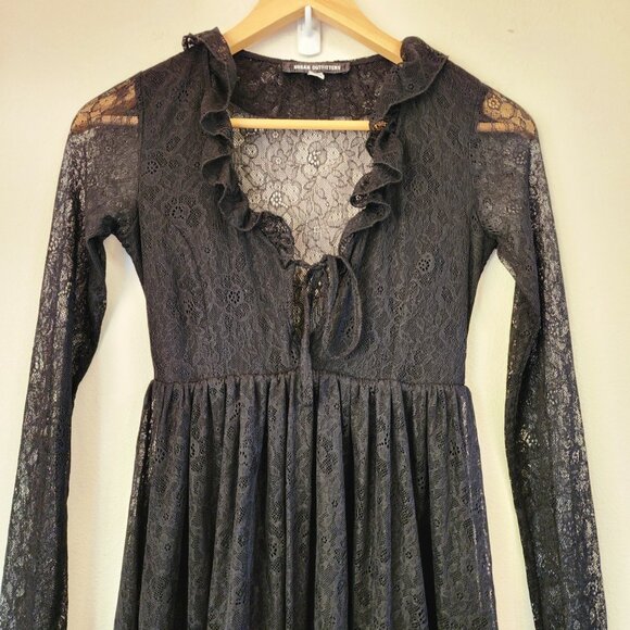 Urban Outfitters Long Sleeve Black Lace Keyhole Janet Mini Dress XS/TP Goth Punk - Picture 3 of 15